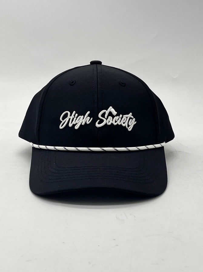 Black Cursive Snap Back Rope Hat