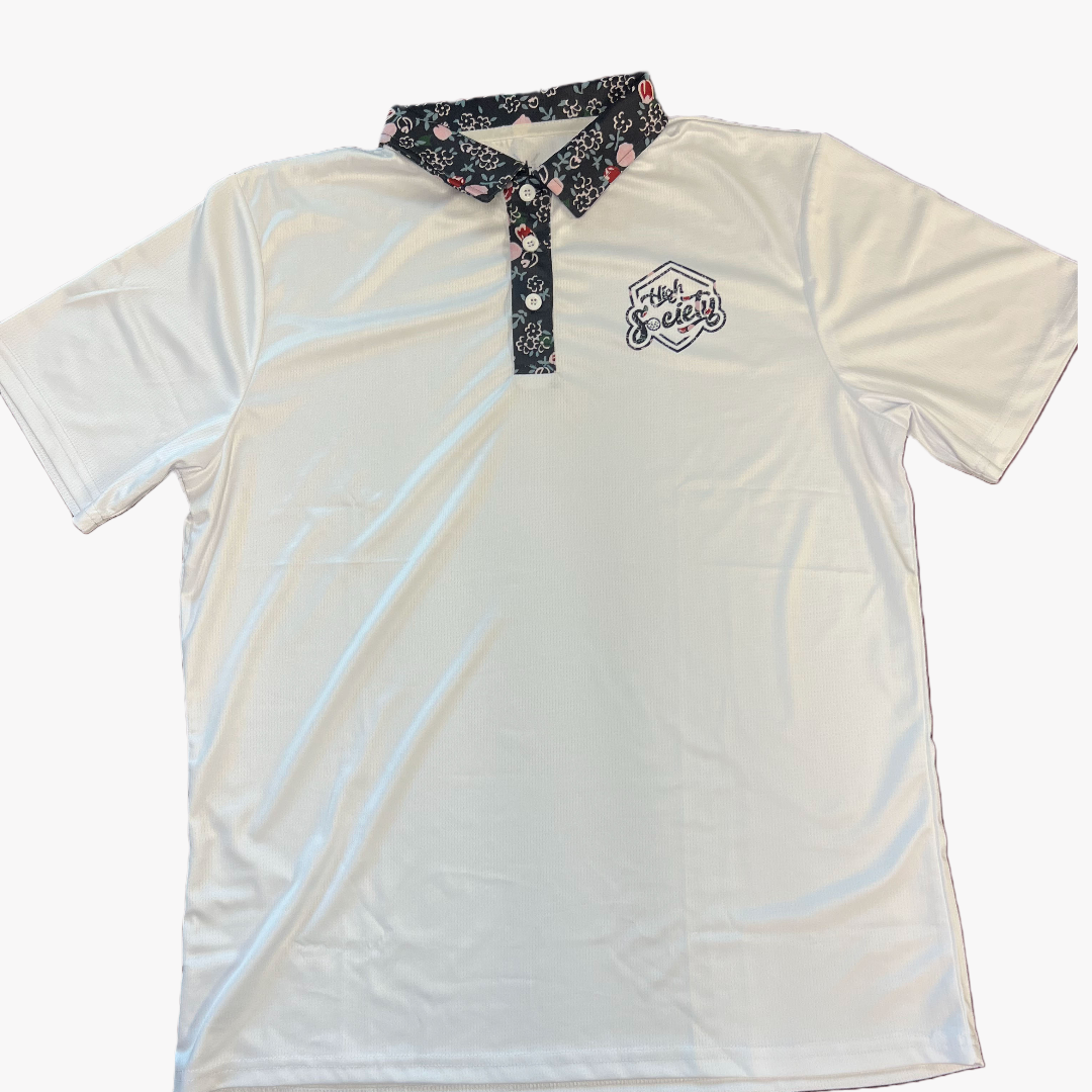 White Floral Performance Polo